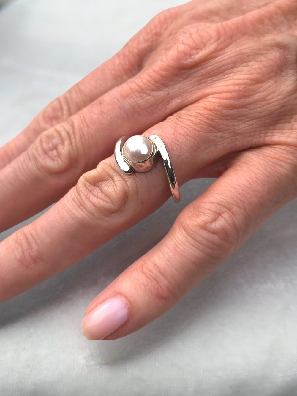 Infinity Pearl Wrap Ring - Silver and White